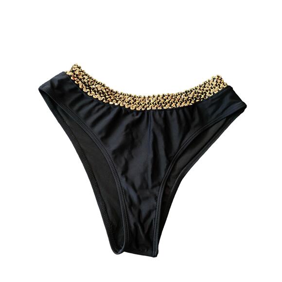 Egyptian Style 2 PCHi Waist Bikini Swim Size Large Black Gold Sequin Trim New - Picture 8 of 16